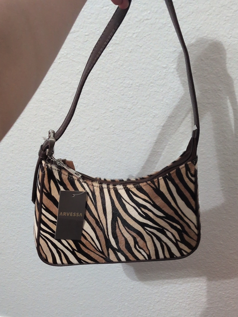 Zebra Print Shoulder Bag in Brown/Black